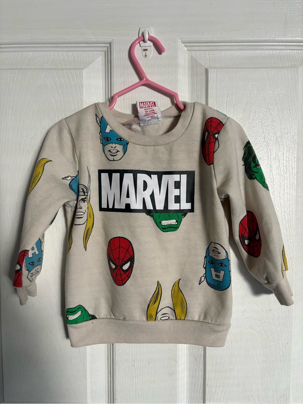 Marvel Kids Cream Superhero Sweatshirt with Red, Blue, Green, Yellow Accents